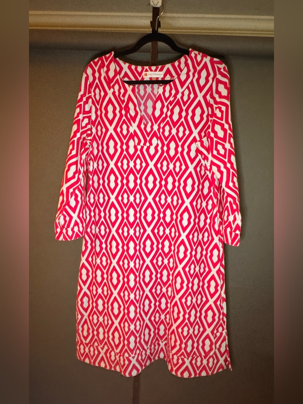 Jude Connally Pink & White Geometric Shift Dress – XXL